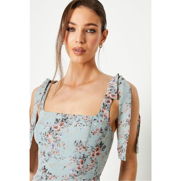 VOWD Bridesmaids Maxi Dress Women's Size 0 Green Wildflower Print Bow Shoulder - Picture 10 of 10